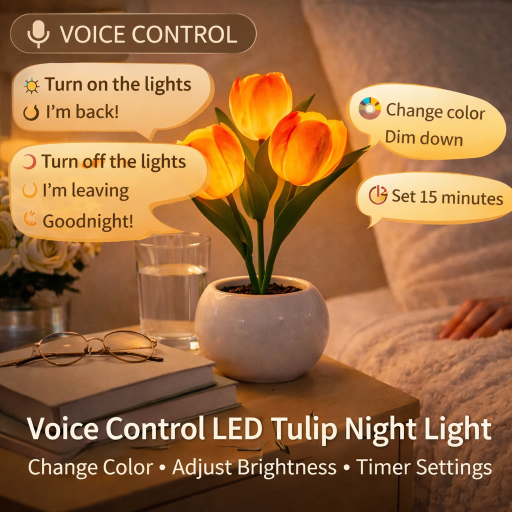 Lámpara De Noche Led Con Forma De Tulipán Y Control Por Voz: Lámpara De Flores Con Cambio De Color Regulable Y Temporizador, Lámpara De Mesa Romántica Con Forma De Tulipán Artificial, Regalo Para Mamá, Esposa O Novia. - mymoonlampes