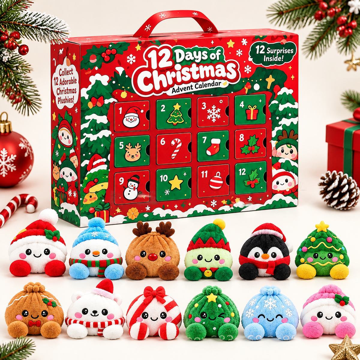 12 Días De Sorpresas Navideñas De Peluche: Lindo Juego De Juguetes De Cuenta Regresiva Navideña Para Niños Y Adultos - mymoonlampes