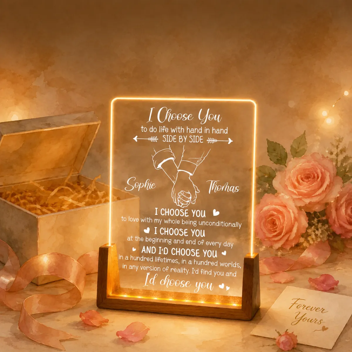 Lámpara De Noche Personalizada "Te Elijo A Ti", Lámpara LED Acrílica Con Foto Personalizada, Regalo Romántico Para Parejas Para Aniversario, Cumpleaños Y San Valentín.