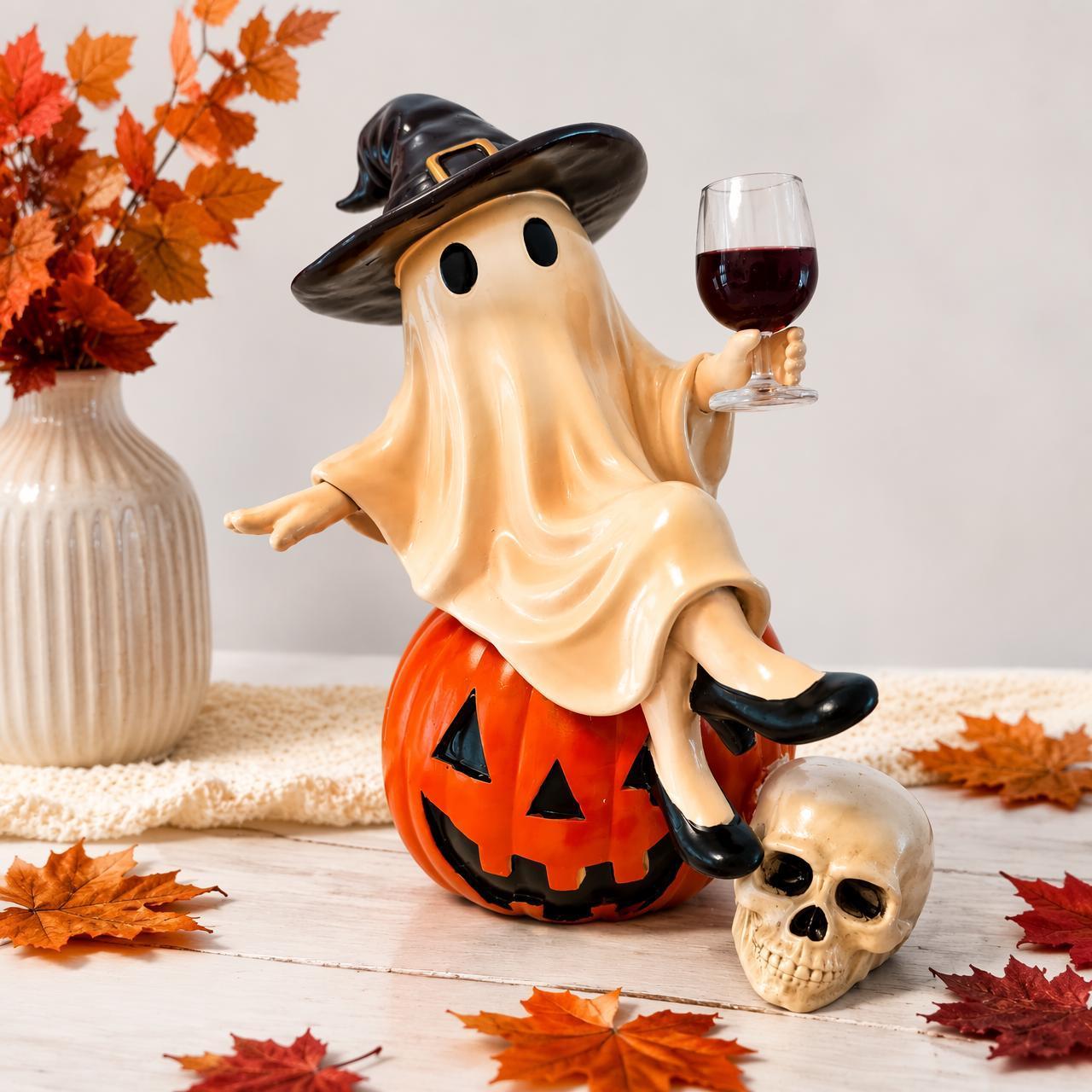Estatua De Fantasma De Halloween Con Copa De Vino: Decoración Espeluznante Para El Hogar, Fiestas Y Regalos. - mymoonlampes