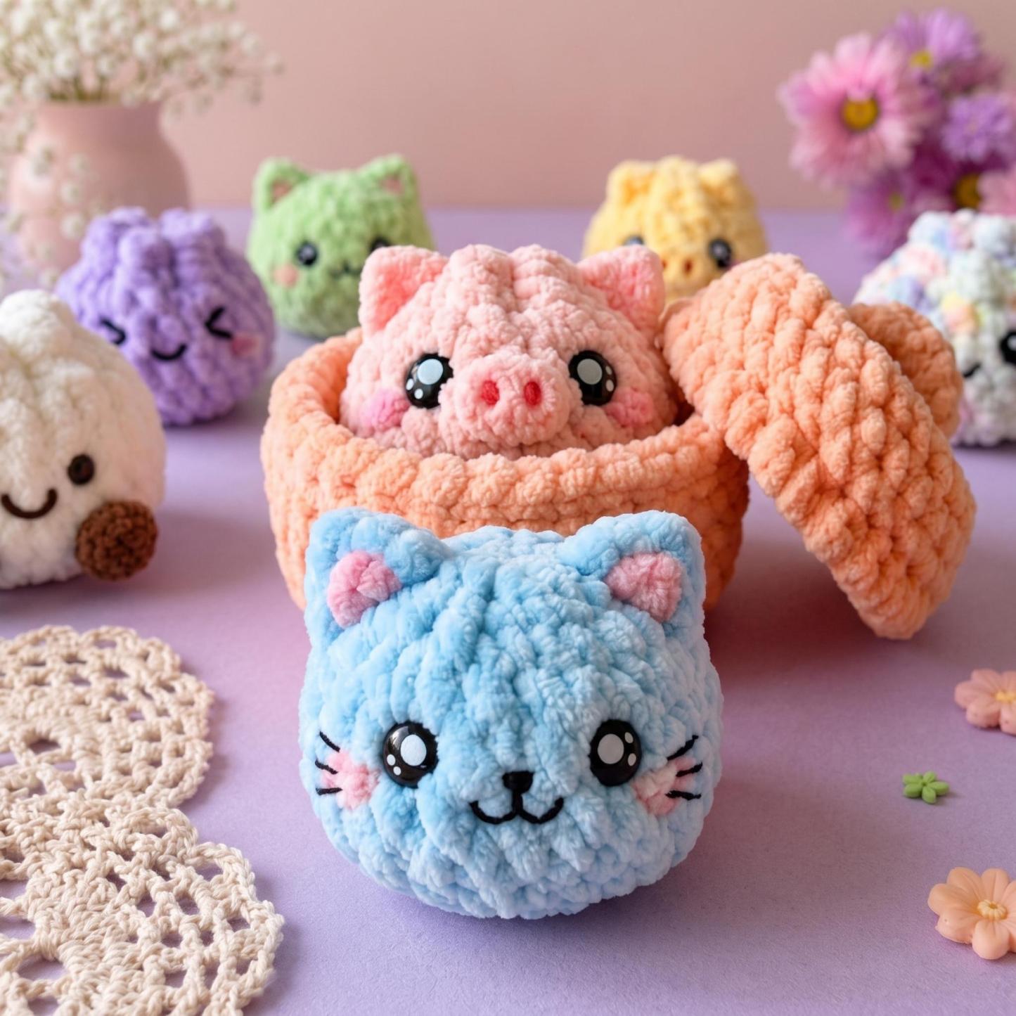 Kit De Bricolaje De Ganchillo Hecho A Mano: Adorable Juego De Vaporizador De Cerdo Y Bola De Masa Para Principiantes, Proyecto De Artesanía De Hilo Suave - mymoonlampes