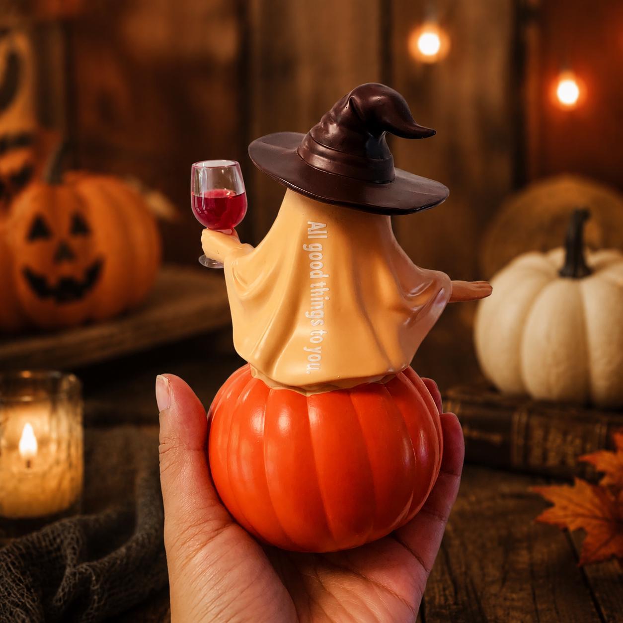 Estatua De Fantasma De Halloween Con Copa De Vino: Decoración Espeluznante Para El Hogar, Fiestas Y Regalos. - mymoonlampes