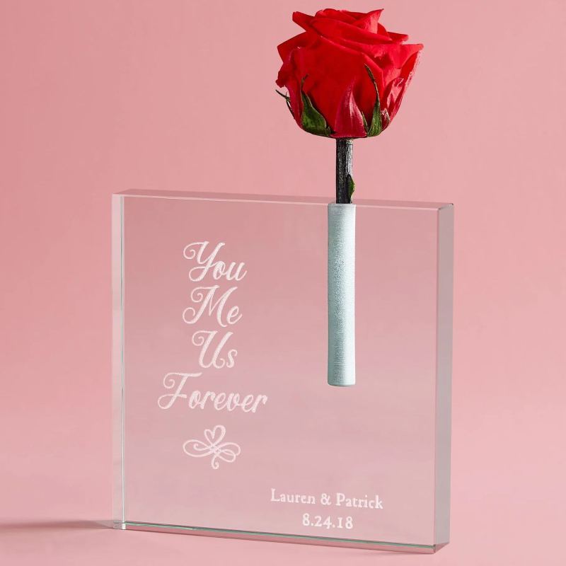 Expositor De Rosas Acrílico Personalizado Con Texto Grabado, Regalo De San Valentín
