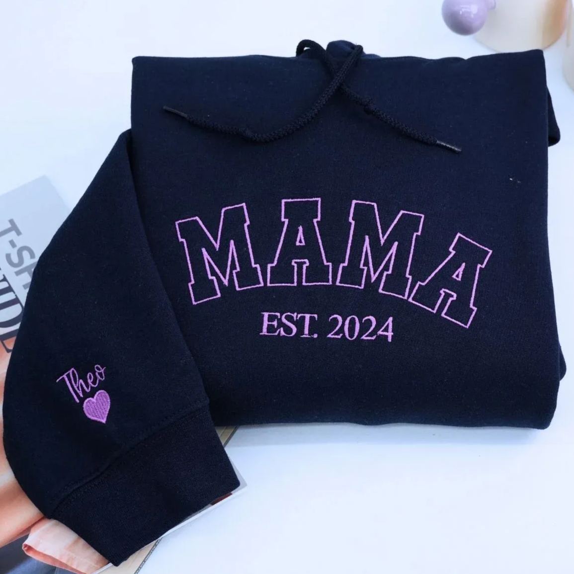 Sudadera Universitaria Bordada Personalizada Con El Año Est Y Los Nombres De Los Niños En La Manga, Regalo Del Día De La Madre Para Mamá - mymoonlampes