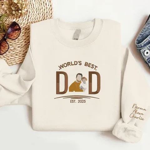 Sudadera Personalizada 'el Mejor Papá Del Mundo', Suéter Con Foto Familiar Bordada, Jersey Personalizado Con Fecha De Cumpleaños Para Papá, Regalos Para El Día Del Padre. - mymoonlampes