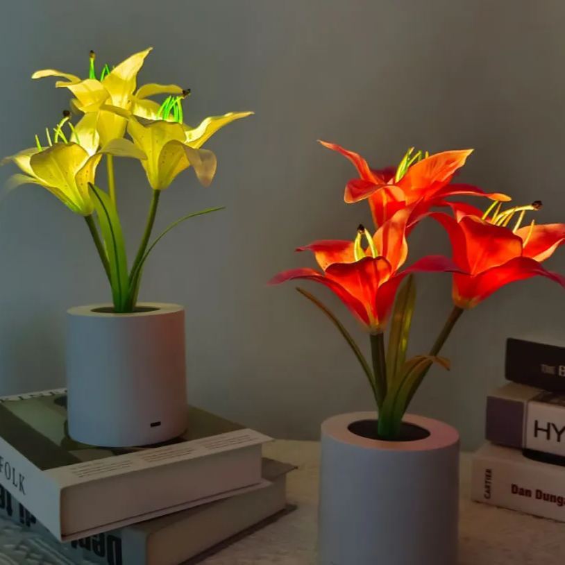 Lámpara De Mesa Led Con Forma De Lirio Artificial, Recargable Por Usb, Luz Nocturna Con Brillo Ajustable, Lámpara Decorativa Con Forma De Maceta De Lirio Para La Decoración Del Escritorio Del Dormitorio. - mymoonlampes