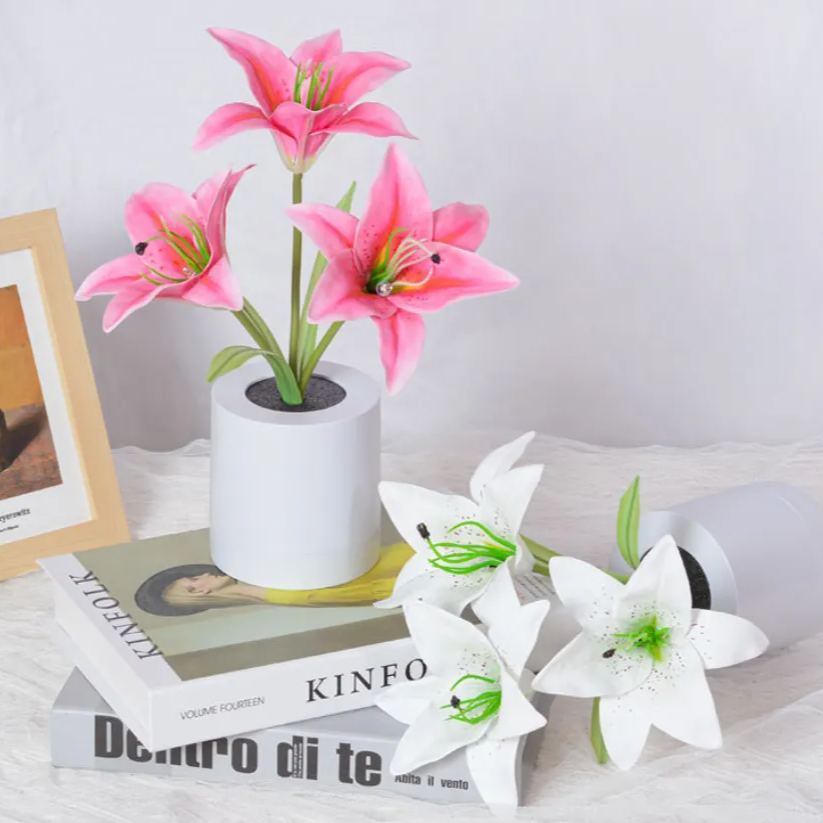 Lámpara De Mesa Led Con Forma De Lirio Artificial, Recargable Por Usb, Luz Nocturna Con Brillo Ajustable, Lámpara Decorativa Con Forma De Maceta De Lirio Para La Decoración Del Escritorio Del Dormitorio. - mymoonlampes