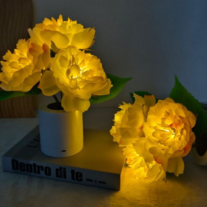 Lámpara De Noche Led Con Forma De Peonía Artificial: Lámpara De Mesa Decorativa Con Brillo Ajustable, Luz Ambiental Romántica Para La Decoración Del Dormitorio. - mymoonlampes