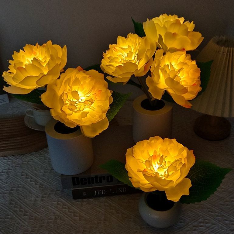 Lámpara De Noche Led Con Forma De Peonía Artificial: Lámpara De Mesa Decorativa Con Brillo Ajustable, Luz Ambiental Romántica Para La Decoración Del Dormitorio. - mymoonlampes