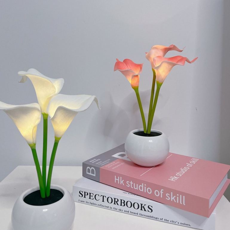 Lámpara De Mesa Led Con Forma De Cala Artificial – Luz Nocturna Decorativa Con Forma De Flor, Lámpara De Escritorio De Luz Blanca Cálida Para La Decoración Del Dormitorio Y El Hogar. - mymoonlampes