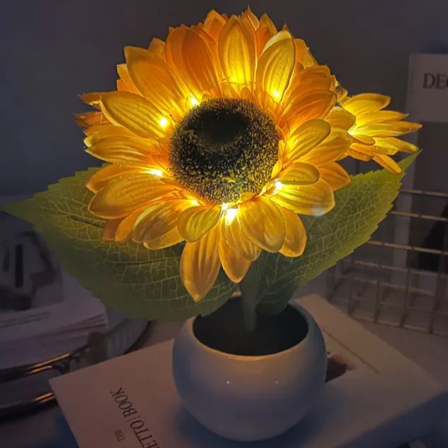 Lámpara De Noche Led Con Forma De Girasol, Lámpara De Mesa Con Girasol Artificial, Luz Decorativa Con Forma De Flor Para Dormitorio, Escritorio Y Decoración Del Hogar. - mymoonlampes