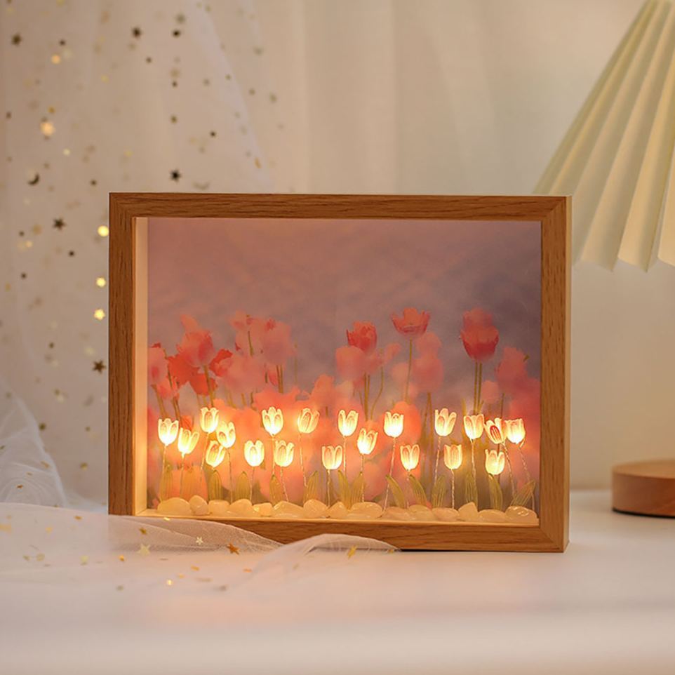 Marco De Luz Nocturna De Tulipán Con Foto Personalizada - Lámpara De Flores Led De Bricolaje, Caja De Luz Acrílica Romántica, Regalo Personalizado Para La Decoración Del Dormitorio Del Día De La Madre El Mejor Regalo Del Día De La Madre Para Mamá - mymoonlampes