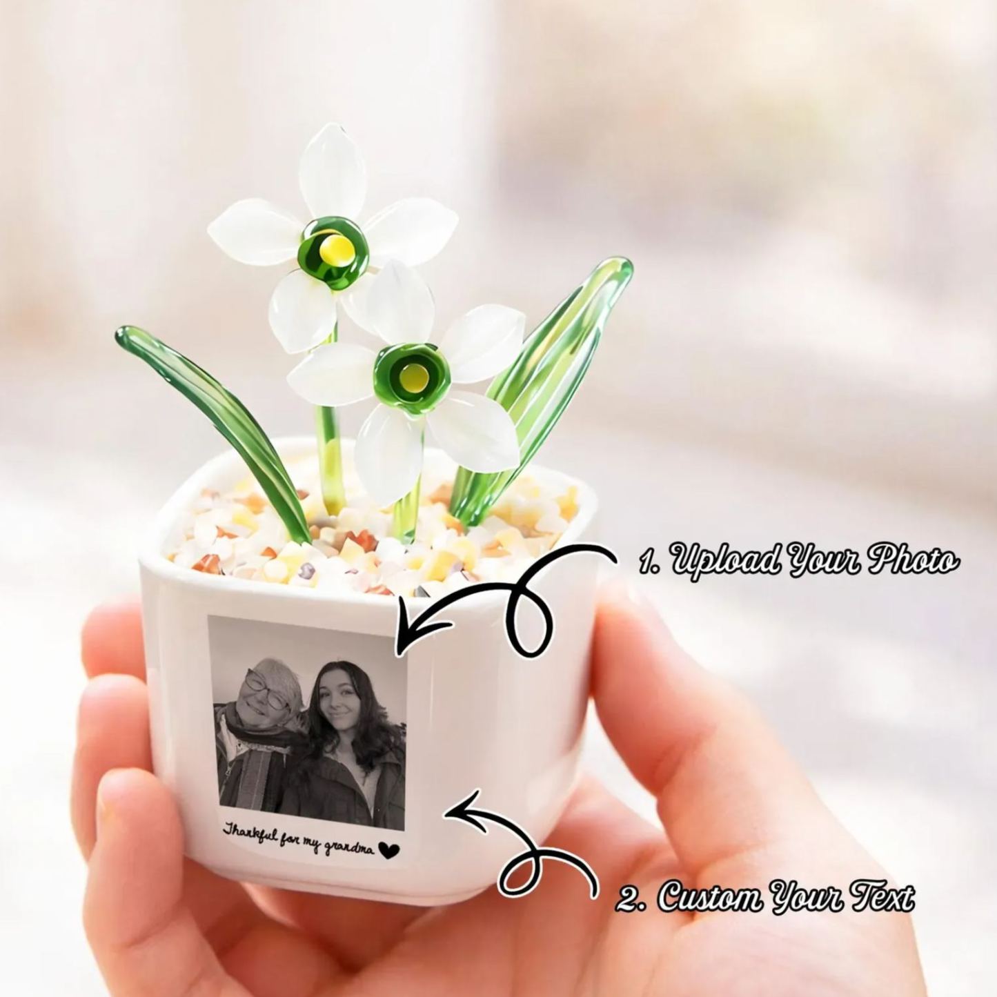 Maceta De Cristal Personalizada Con Foto De Mamá, Regalo Para Mamá, Regalo Del Día De La Madre, Maceta De Flores Sopladas A Mano, Tulipanes Eternos. - mymoonlampes