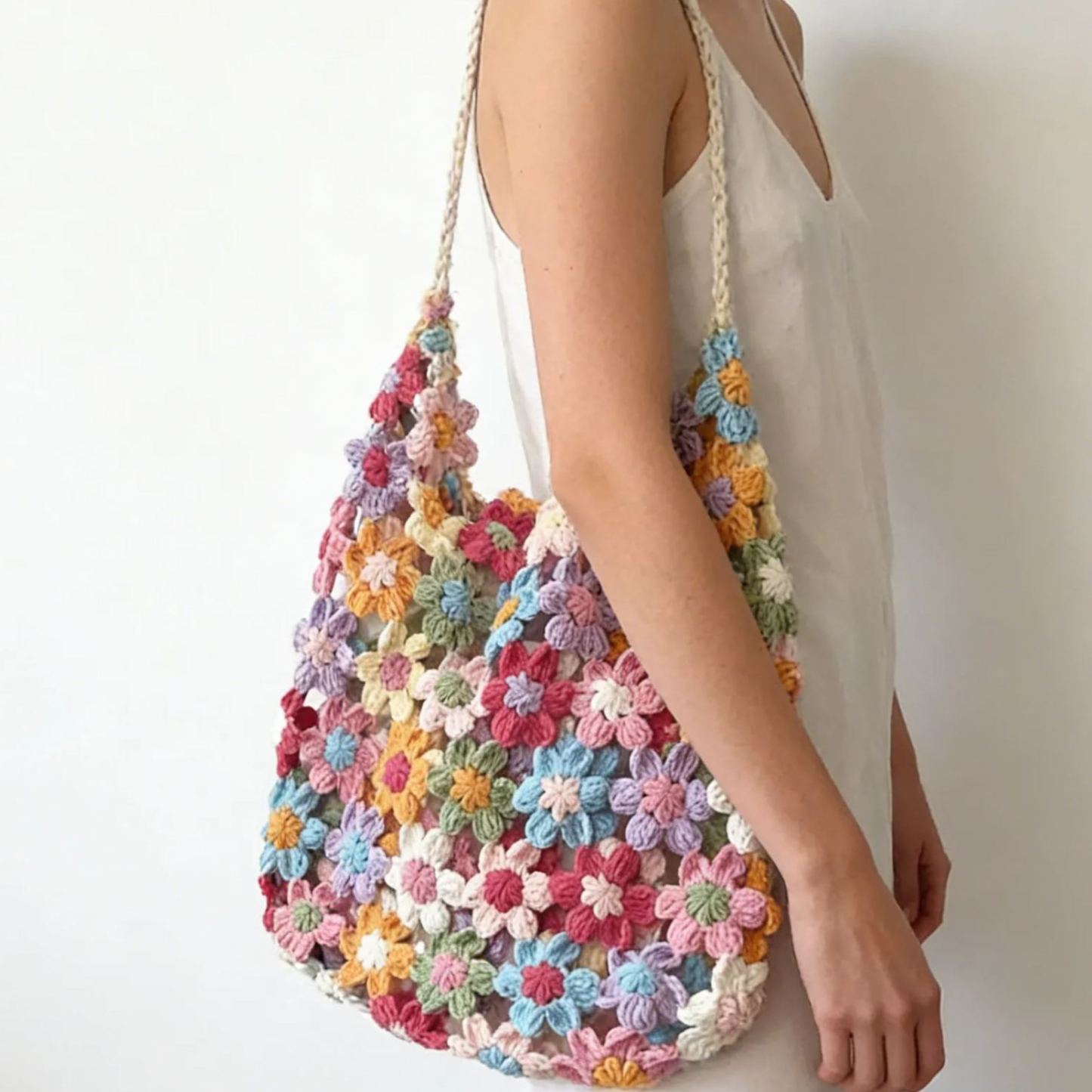 Kit Para Bolso De Hombro De Ganchillo Diy Con Flores – Bolso De Mano Floral Tejido A Mano Estilo Abuela, Conjunto De Materiales Para Manualidades Con Hilo, Regalo Bohemio Para Ella. - mymoonlampes