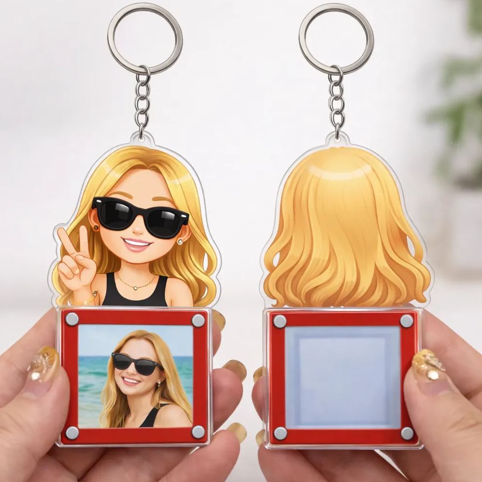 Llavero Acrílico Con Marco De Fotos De Dibujos Animados Personalizado, Soporte Magnético Para Minifotos Con Personaje Personalizado En La Parte Superior. - mymoonlampes