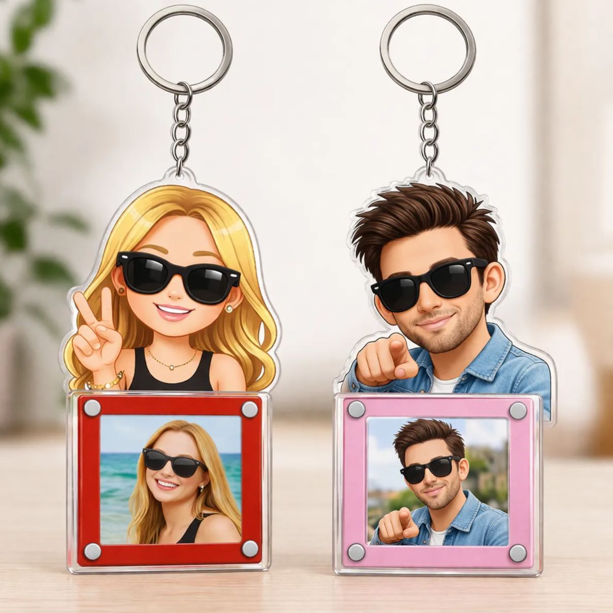 Llavero Acrílico Con Marco De Fotos De Dibujos Animados Personalizado, Soporte Magnético Para Minifotos Con Personaje Personalizado En La Parte Superior. - mymoonlampes
