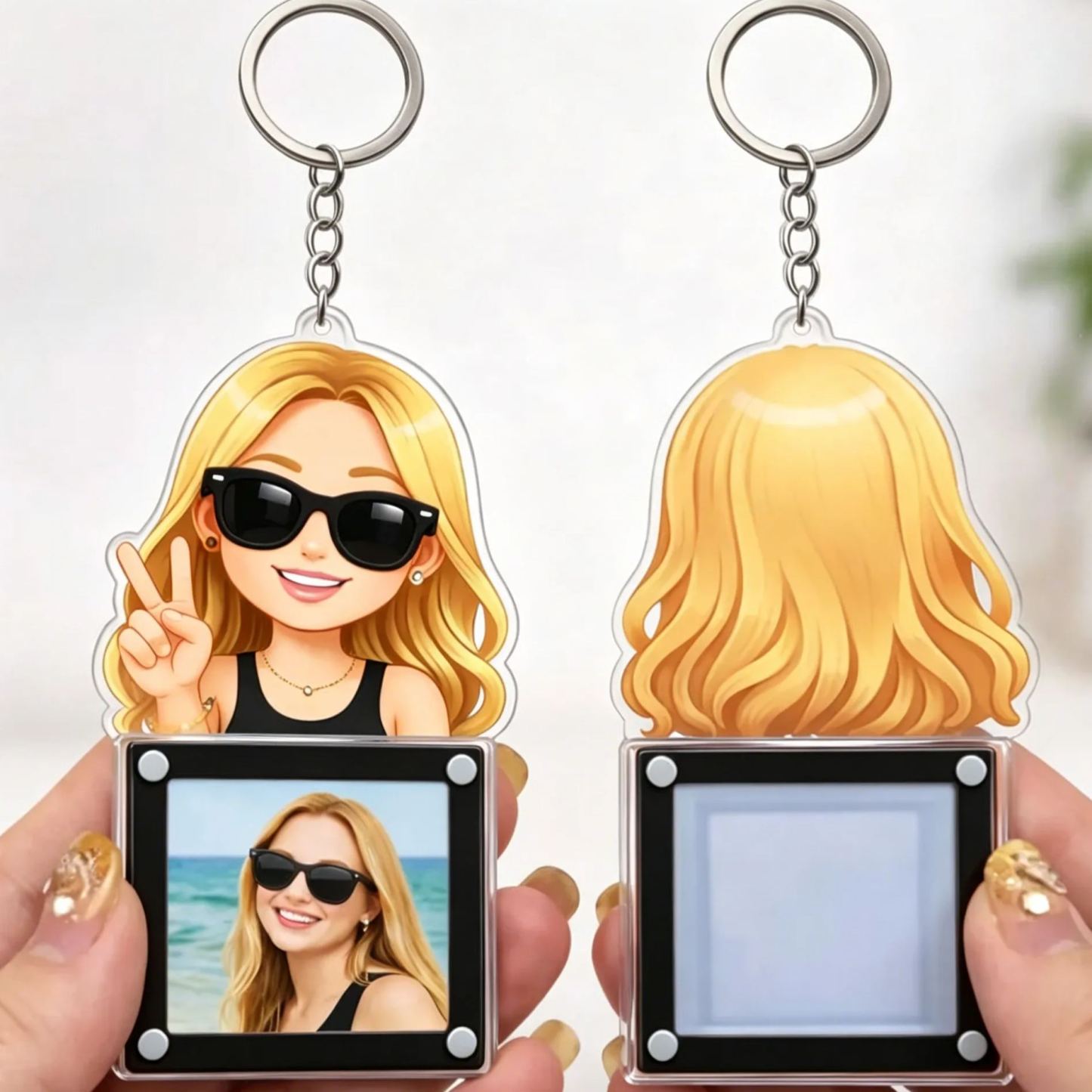 Llavero Acrílico Con Marco De Fotos De Dibujos Animados Personalizado, Soporte Magnético Para Minifotos Con Personaje Personalizado En La Parte Superior. - mymoonlampes