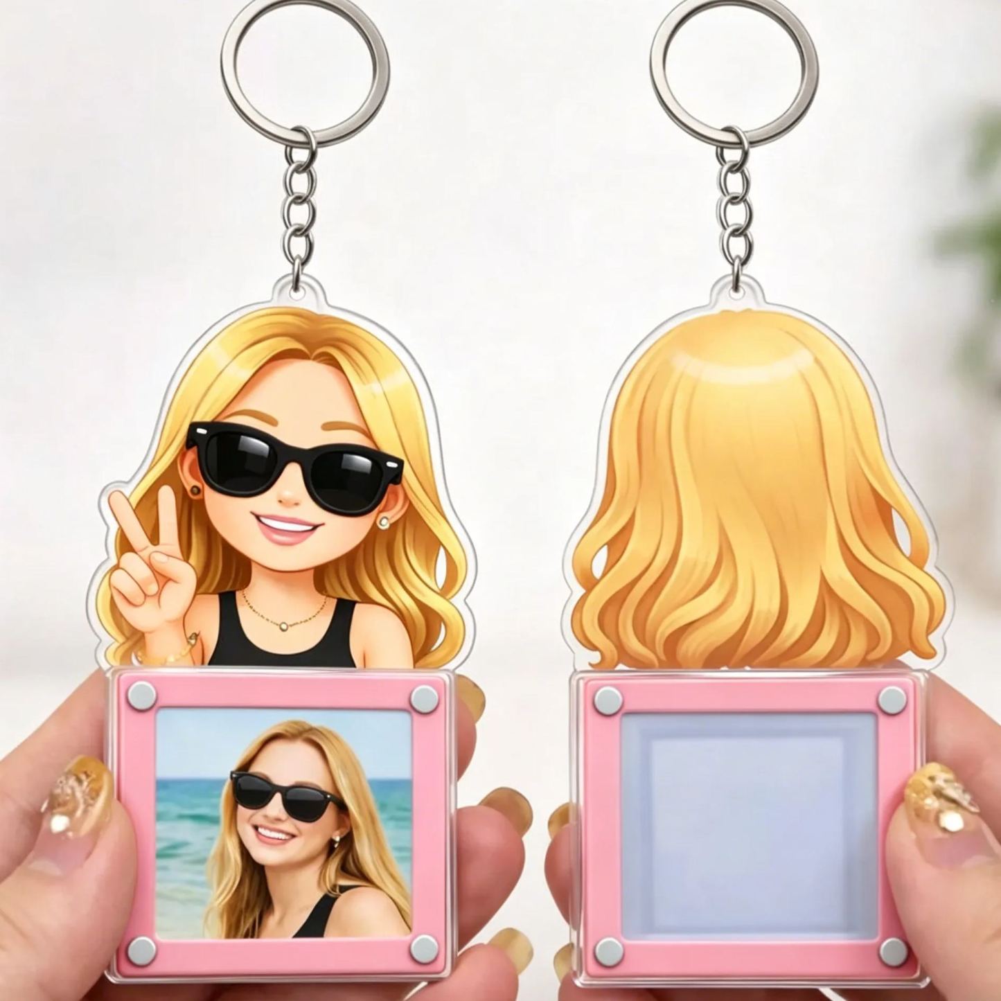 Llavero Acrílico Con Marco De Fotos De Dibujos Animados Personalizado, Soporte Magnético Para Minifotos Con Personaje Personalizado En La Parte Superior. - mymoonlampes