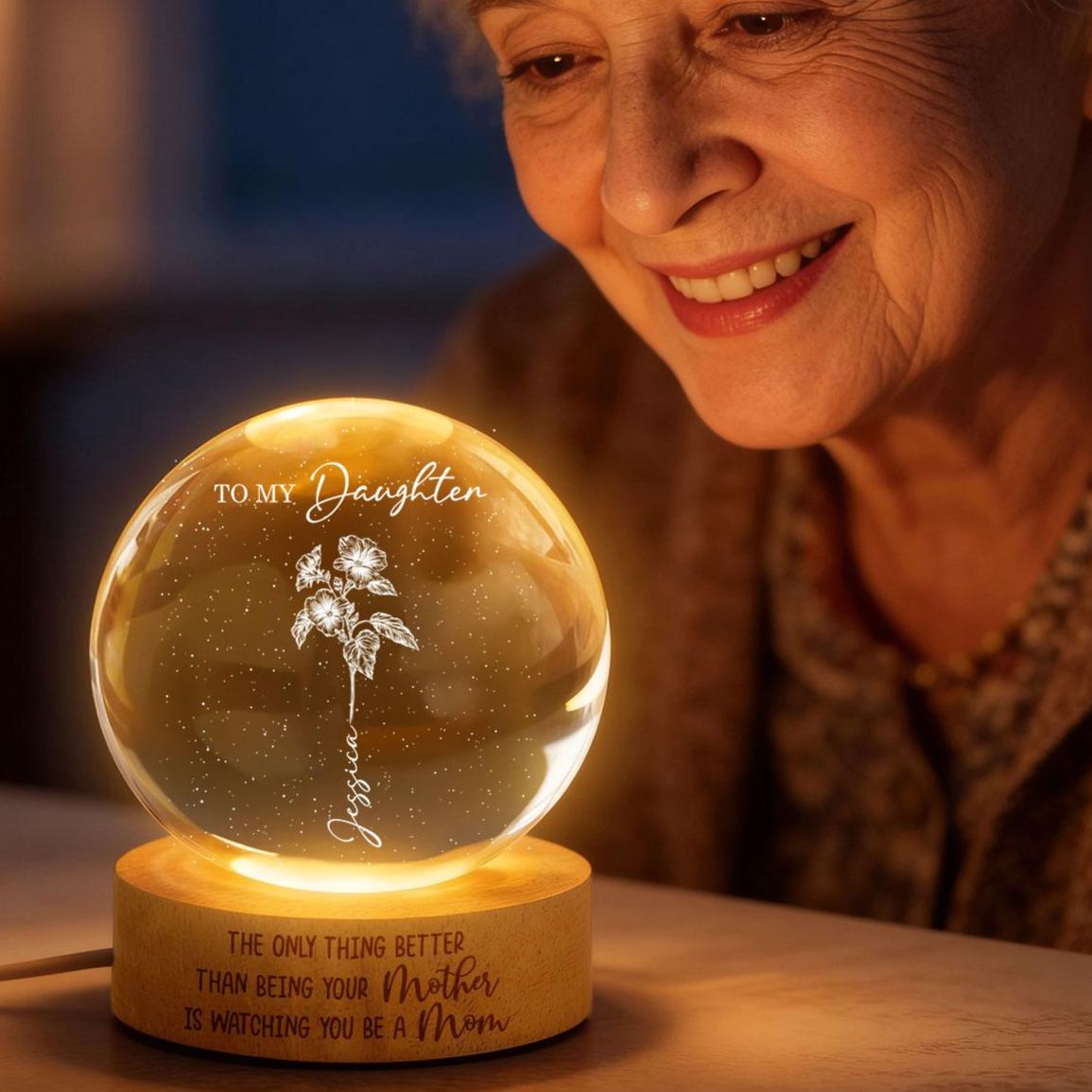 'viéndote Ser Mamá' - Lámpara De Noche Led Personalizada Con Bola De Cristal - Regalo Del Día De La Madre Para Hija