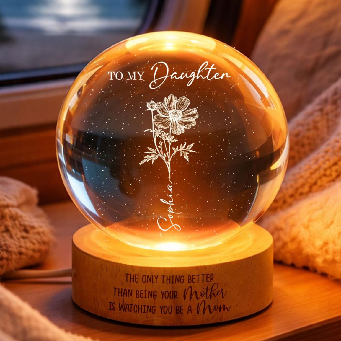 'viéndote Ser Mamá' - Lámpara De Noche Led Personalizada Con Bola De Cristal - Regalo Del Día De La Madre Para Hija