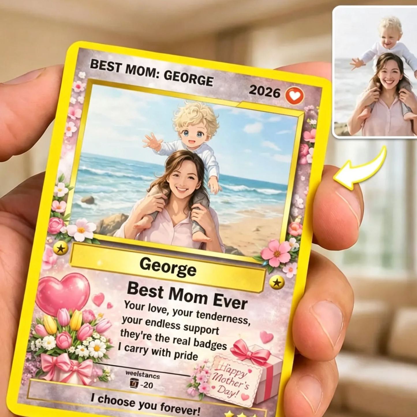 Tarjeta Personalizada Para Mamá: Regalo Personalizado Con Foto Estilo Anime Para El Día De La Madre, Tarjeta De Recuerdo Única. - mymoonlampes