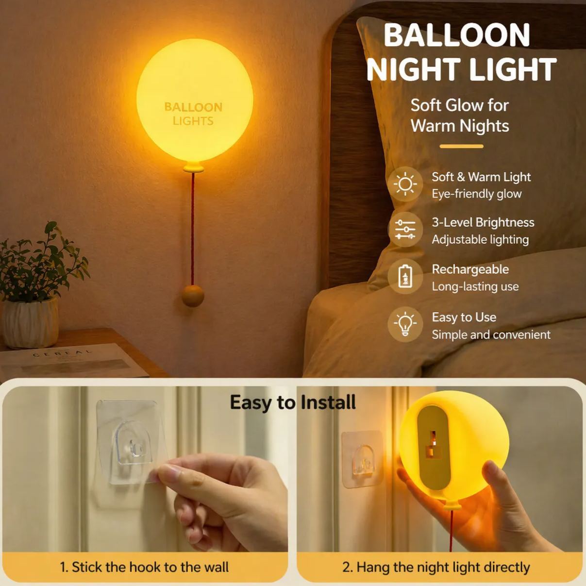 Lámpara De Noche Con Forma De Globo Personalizada: Lámpara Led Con Nombre Personalizado, Luz Suave, Recargable, Ideal Para Niños Y Como Regalo Divertido Para El Día De La Madre. - mymoonlampes