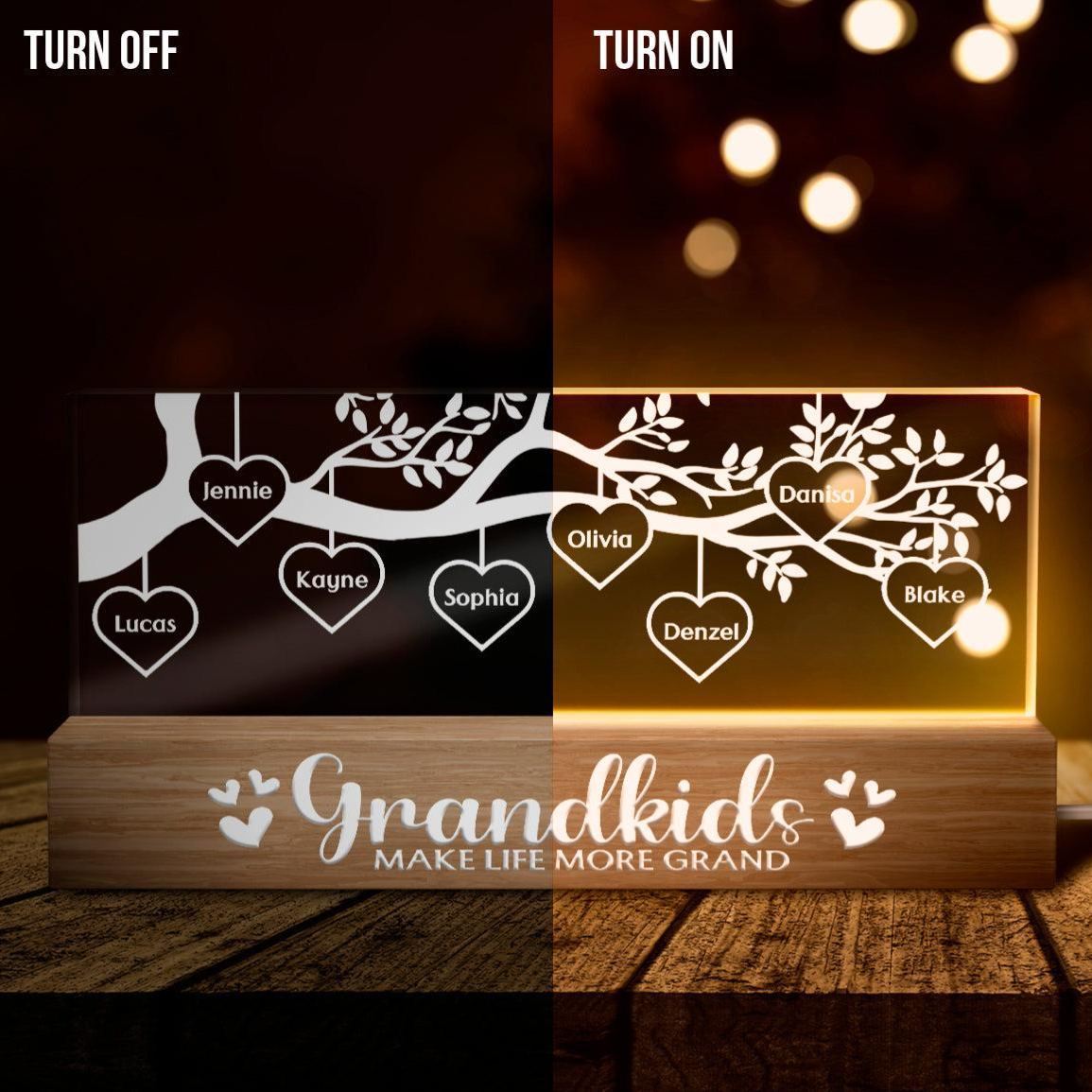 Los Nietos Hacen La Vida Más Grandiosa: Lámpara De Noche Led Acrílica Personalizada - Regalo Para La Abuela Y Mamá. - mymoonlampes