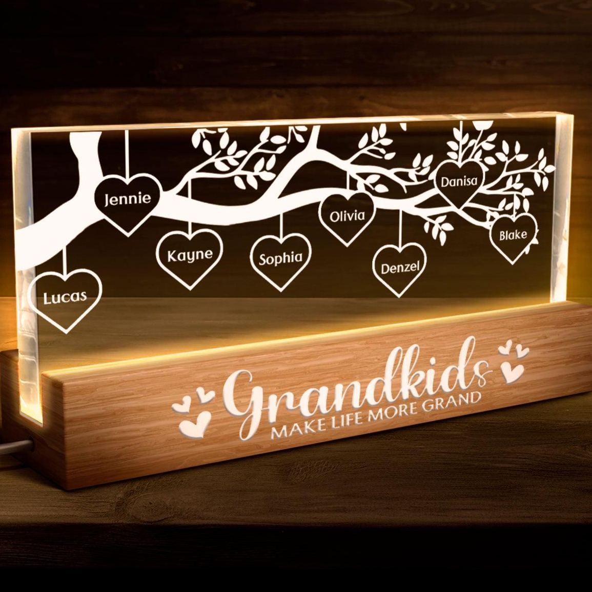 Los Nietos Hacen La Vida Más Grandiosa: Lámpara De Noche Led Acrílica Personalizada - Regalo Para La Abuela Y Mamá. - mymoonlampes