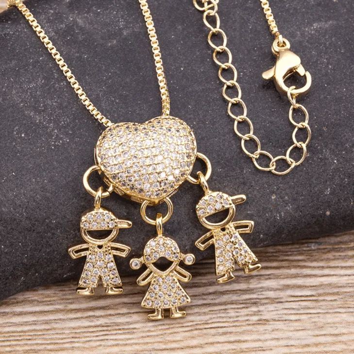 Collar Con Colgante De Corazón De Circonita Personalizado Con Dije De Niño Y Niña – Regalo De Joyería Familiar Personalizado Para Mamá Y Papá, Regalo Para El Día De La Madre Y El Día Del Padre - mymoonlampes