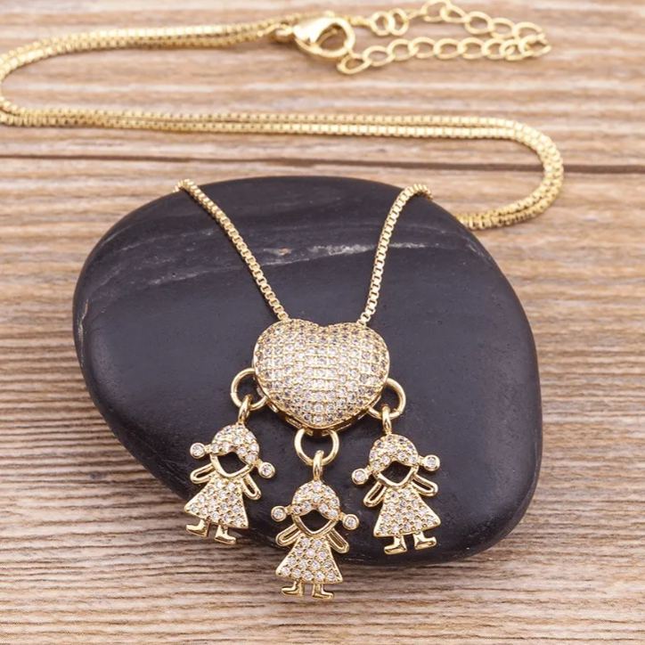 Collar Con Colgante De Corazón De Circonita Personalizado Con Dije De Niño Y Niña – Regalo De Joyería Familiar Personalizado Para Mamá Y Papá, Regalo Para El Día De La Madre Y El Día Del Padre - mymoonlampes