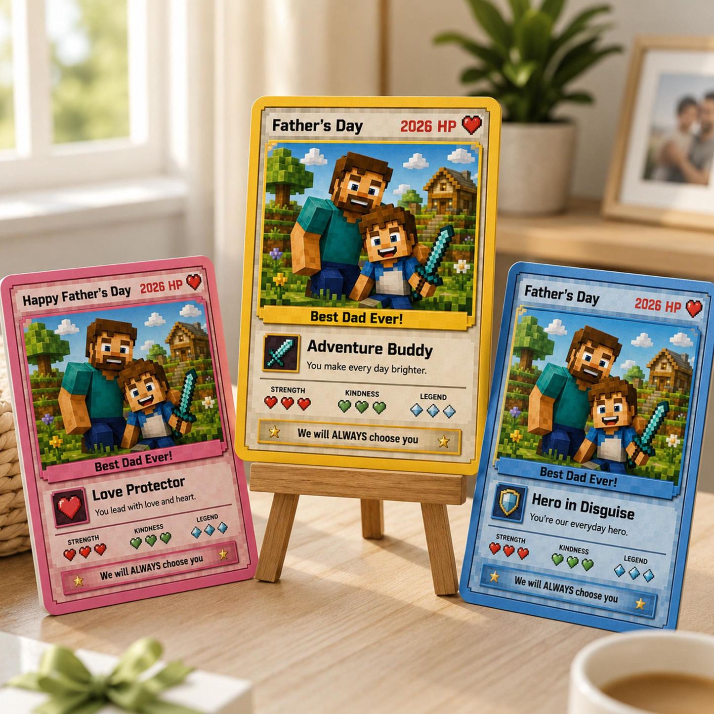 Tarjeta de juego personalizada del Día del Padre para papá y abuelo, regalo personalizado de retrato de dibujos animados de recuerdo de niños, regalo del Día del Padre - mymoonlampes