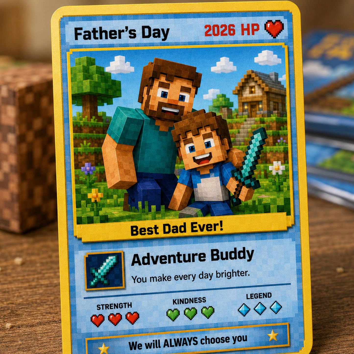 Tarjeta de juego personalizada del Día del Padre para papá y abuelo, regalo personalizado de retrato de dibujos animados de recuerdo de niños, regalo del Día del Padre - mymoonlampes