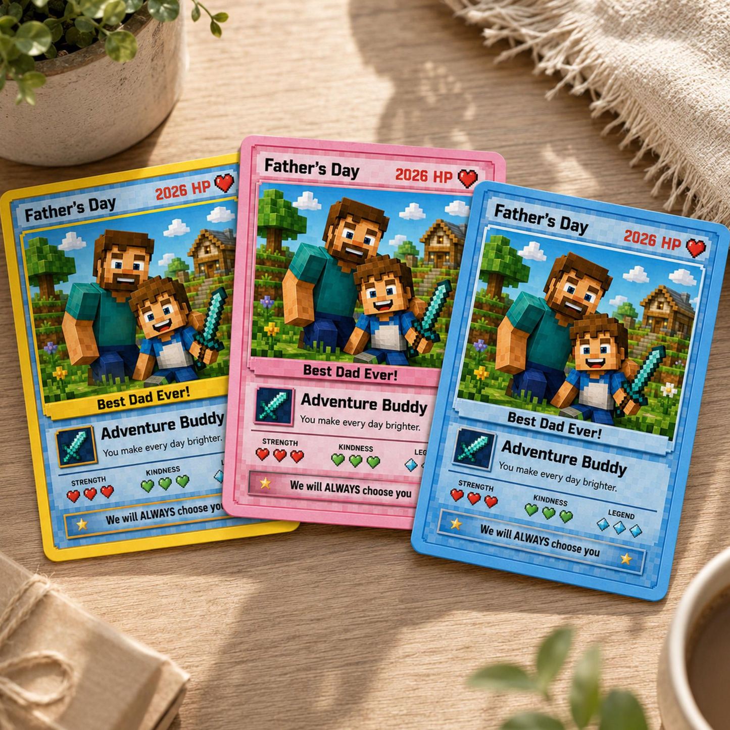Tarjeta de juego personalizada del Día del Padre para papá y abuelo, regalo personalizado de retrato de dibujos animados de recuerdo de niños, regalo del Día del Padre - mymoonlampes