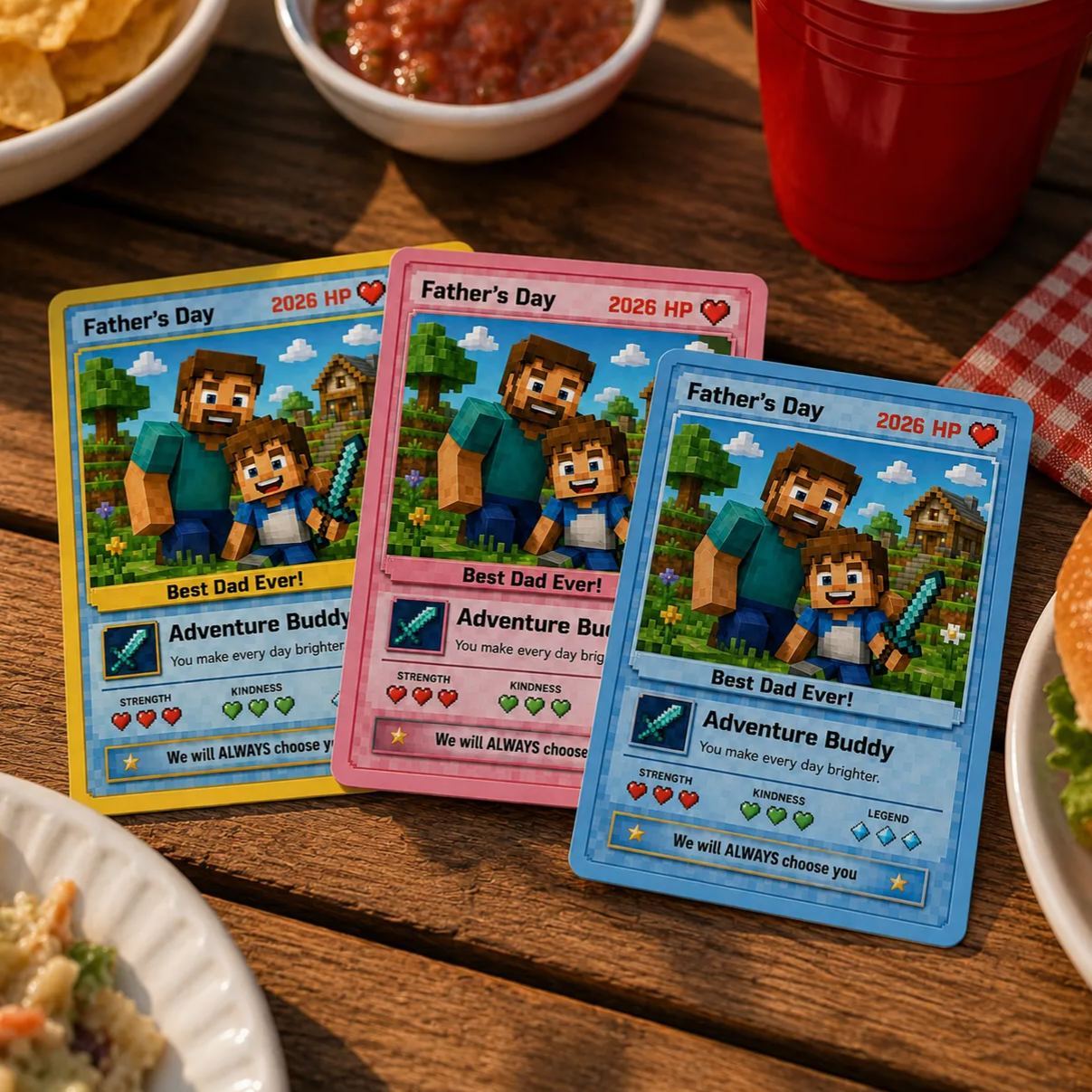 Tarjeta de juego personalizada del Día del Padre para papá y abuelo, regalo personalizado de retrato de dibujos animados de recuerdo de niños, regalo del Día del Padre - mymoonlampes
