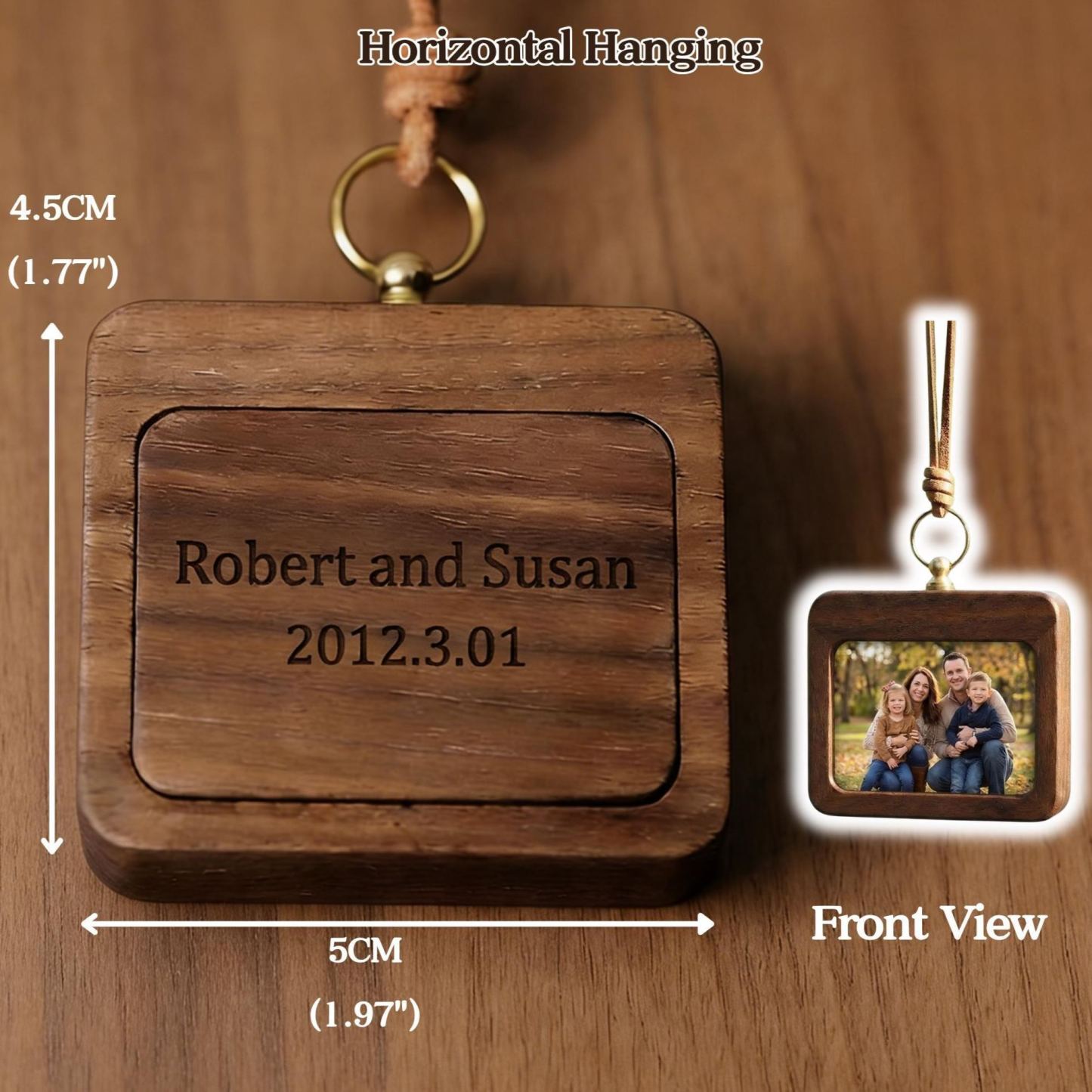 Marco de fotos personalizado de nogal para decoración del espejo retrovisor | Regalo de aniversario para una pareja, nueva familia Regalo del Día del Padre - mymoonlampes