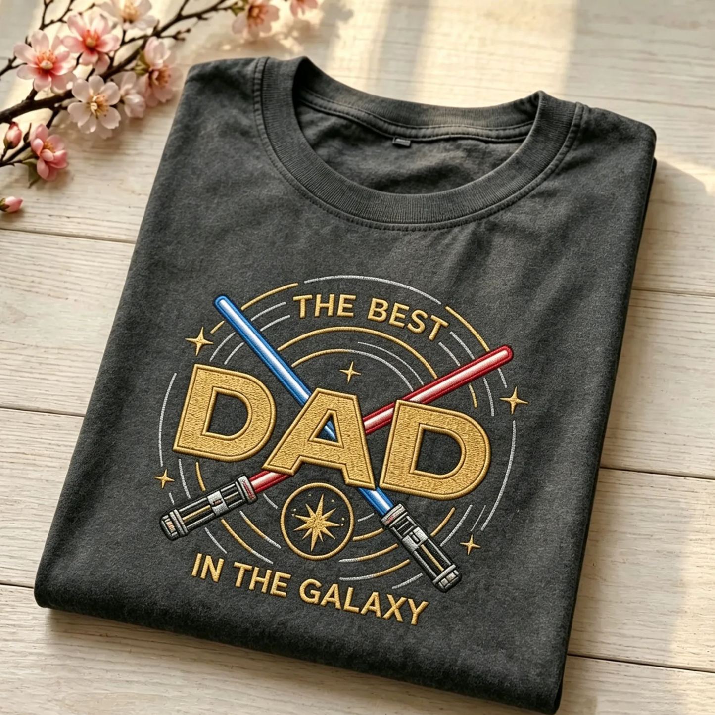 Camiseta lavada Galaxy Dad bordada: camisa del mejor papá de la galaxia, regalo del día del padre, cuello redondo mágico espacial, ropa de viaje a la galaxia - mymoonlampes