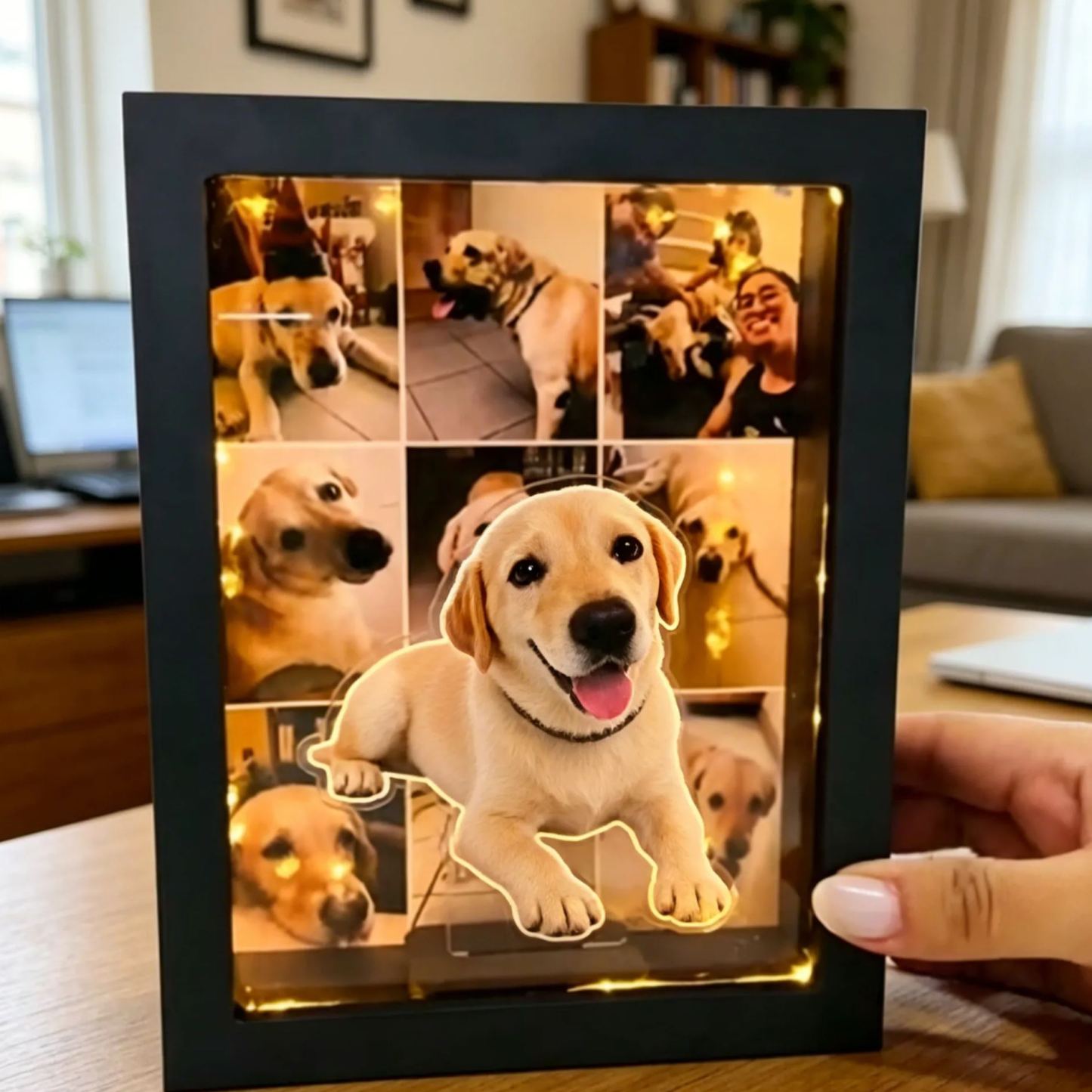 Caja de luz fotográfica personalizada, marco de fotos LED personalizado con varias imágenes, regalo único para familiares y mascotas para papá, mamá, regalo de aniversario del día del padre - mymoonlampes