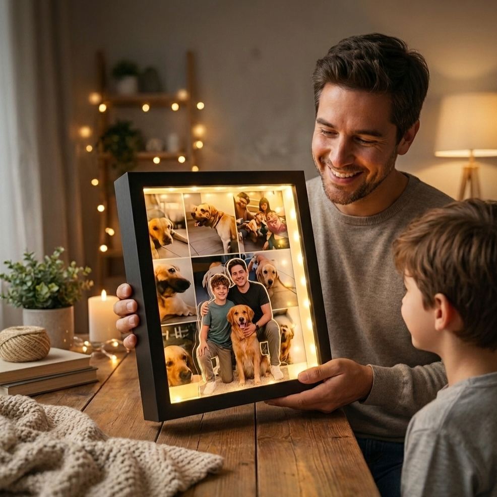 Caja de luz fotográfica personalizada, marco de fotos LED personalizado con varias imágenes, regalo único para familiares y mascotas para papá, mamá, regalo de aniversario del día del padre