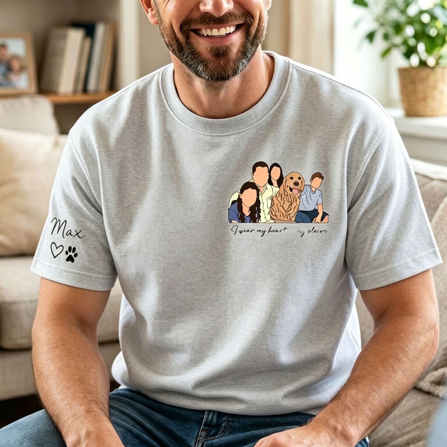 Camiseta personalizada, retrato familiar con nombres personalizados en la manga, regalo perfecto para la familia - mymoonlampes