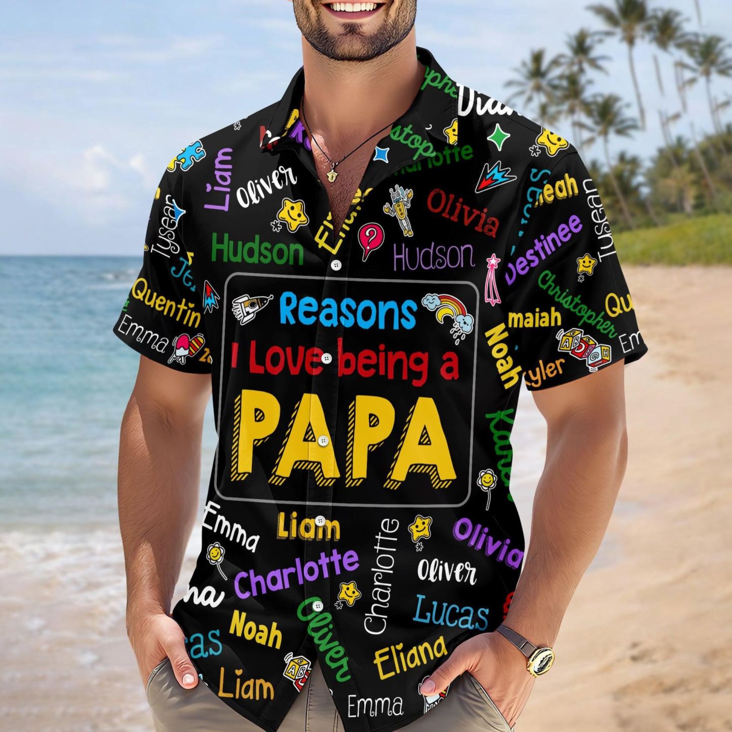 Camisa personalizada de Papa Kids con nombre Word Art Hawaii, regalo para papá, regalo del Día del Padre - mymoonlampes