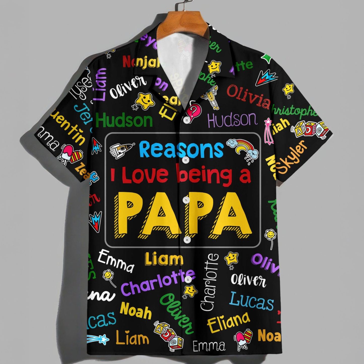Camisa personalizada de Papa Kids con nombre Word Art Hawaii, regalo para papá, regalo del Día del Padre - mymoonlampes