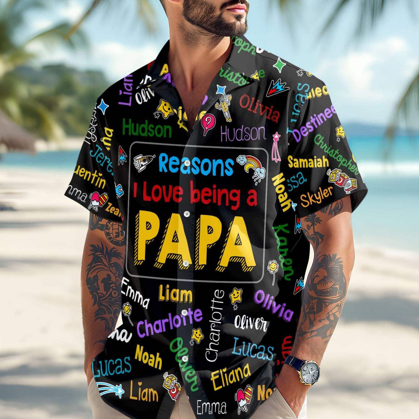 Camisa personalizada de Papa Kids con nombre Word Art Hawaii, regalo para papá, regalo del Día del Padre - mymoonlampes
