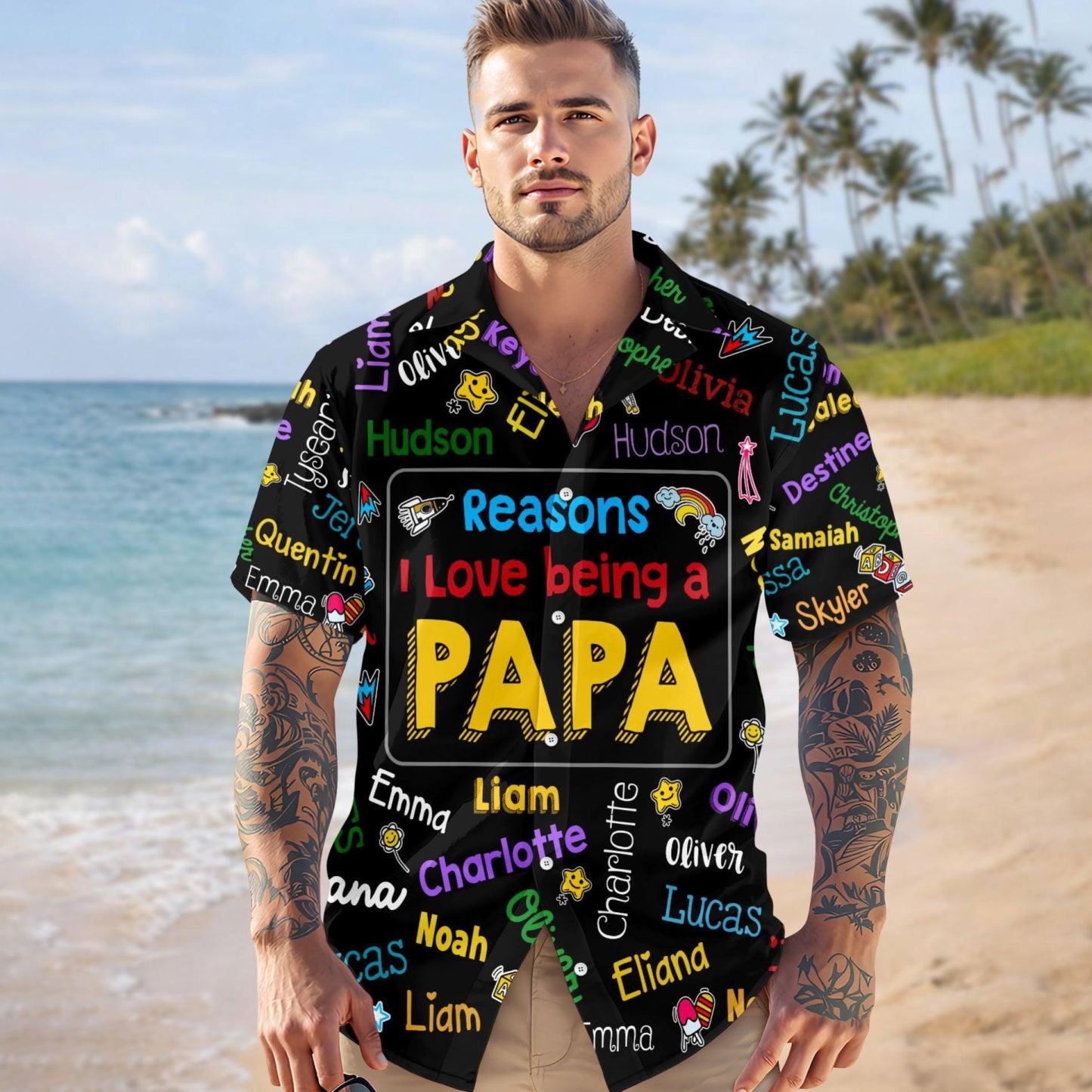 Camisa personalizada de Papa Kids con nombre Word Art Hawaii, regalo para papá, regalo del Día del Padre - mymoonlampes