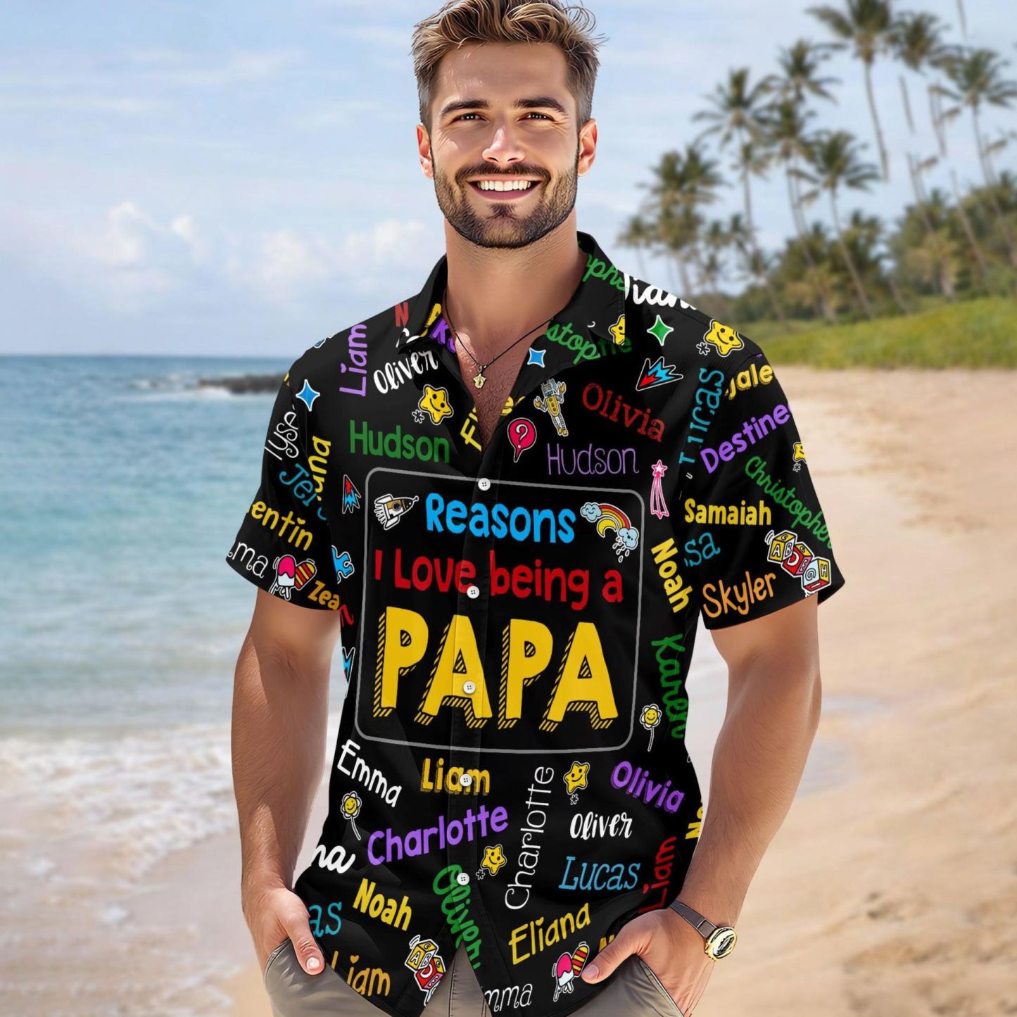 Camisa personalizada de Papa Kids con nombre Word Art Hawaii, regalo para papá, regalo del Día del Padre - mymoonlampes