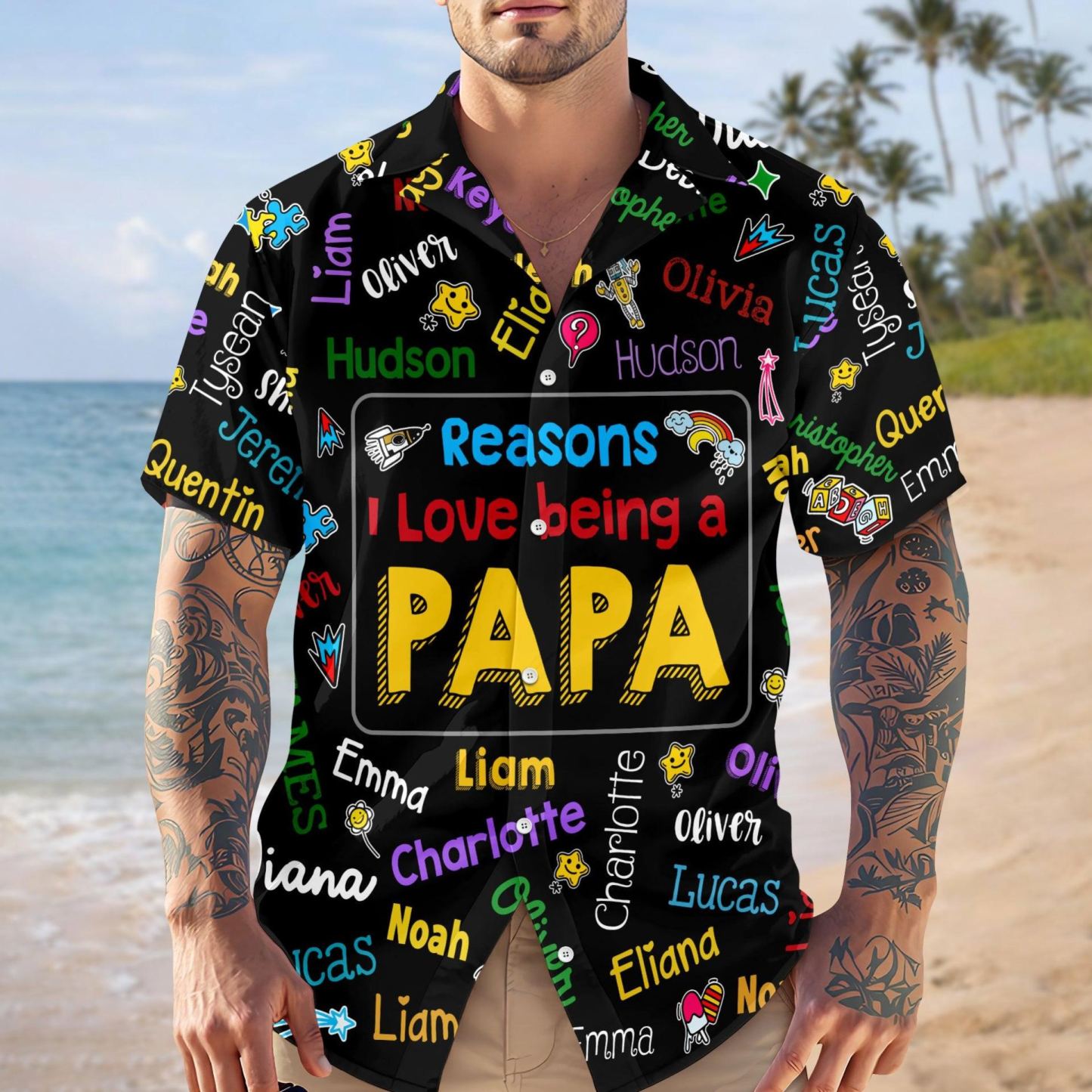 Camisa personalizada de Papa Kids con nombre Word Art Hawaii, regalo para papá, regalo del Día del Padre - mymoonlampes