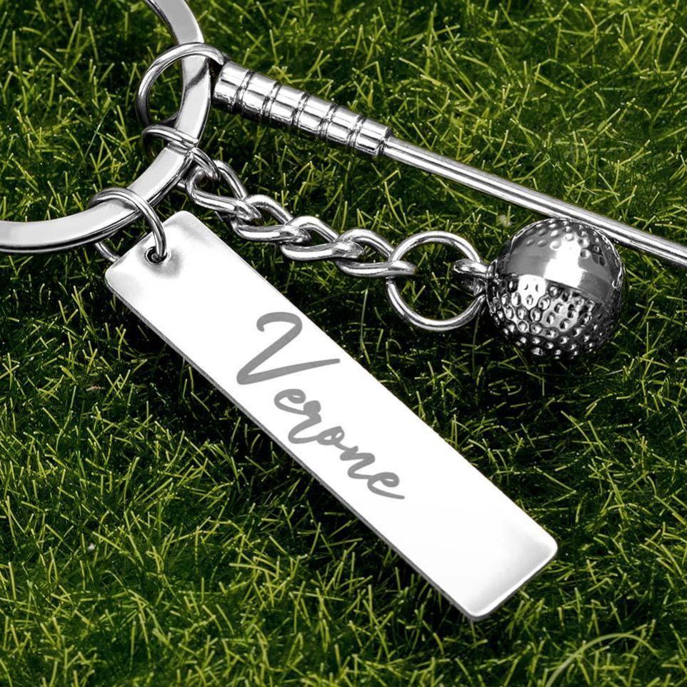 Llavero con nombre personalizado para club de golf y pelota, llavero de golf en miniatura, mochila, regalo de cumpleaños/aniversario para amantes del golf/jugadores/entrenadores - mymoonlampes