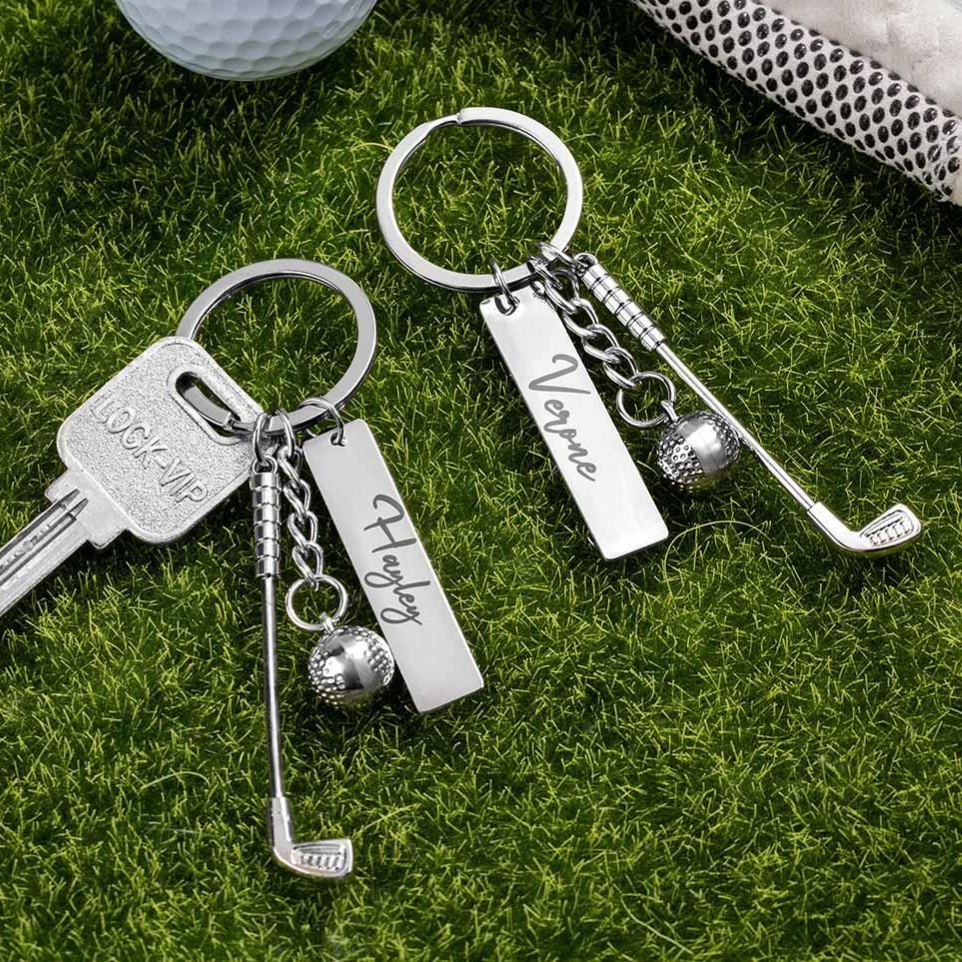 Llavero con nombre personalizado para club de golf y pelota, llavero de golf en miniatura, mochila, regalo de cumpleaños/aniversario para amantes del golf/jugadores/entrenadores - mymoonlampes
