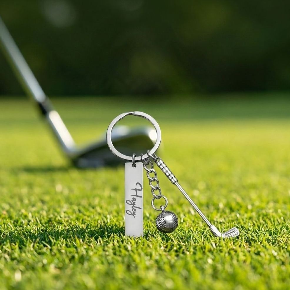 Llavero con nombre personalizado para club de golf y pelota, llavero de golf en miniatura, mochila, regalo de cumpleaños/aniversario para amantes del golf/jugadores/entrenadores - mymoonlampes