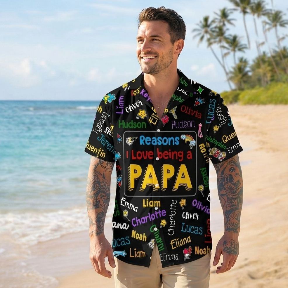 Camisa personalizada de Papa Kids con nombre Word Art Hawaii, regalo para papá, regalo del Día del Padre - mymoonlampes