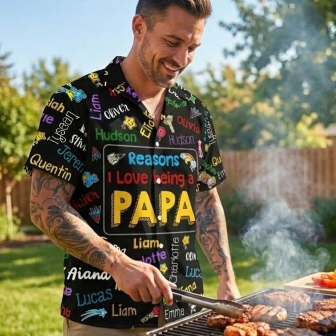 Camisa personalizada de Papa Kids con nombre Word Art Hawaii, regalo para papá, regalo del Día del Padre - mymoonlampes